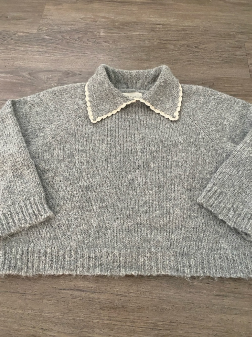 THE GREAT. Heather Grey Crochet Collar Pullover Sweater size 1, superfine Alpaca - Picture 7 of 10